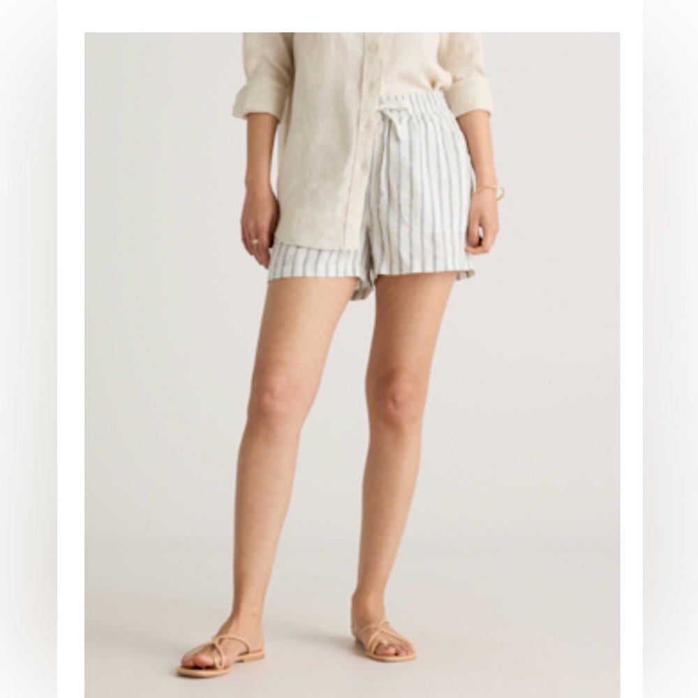 Quince Women's Ivory and Black Drawstring 100% Linen Shorts Medium NWT - Picture 7 of 9